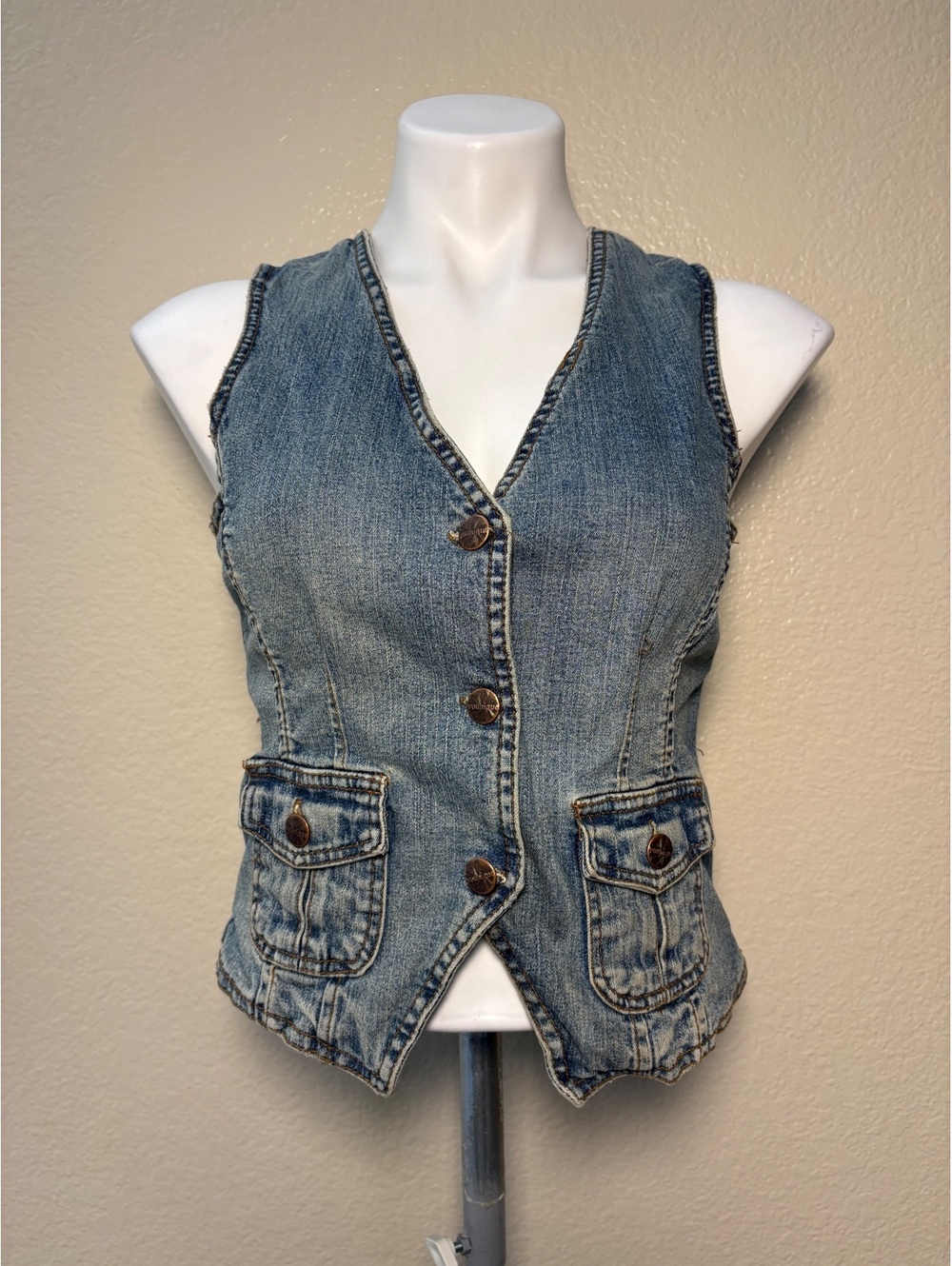 Y2K Younique Moto Denim Vest Button Closure Front Pockets #13